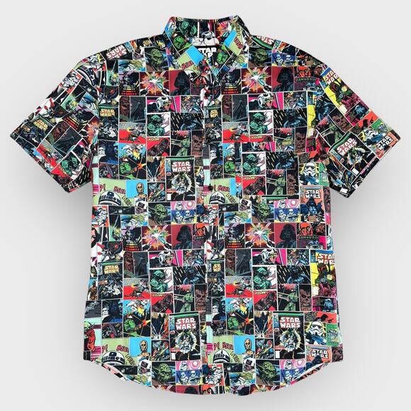 RSVLTS Star Wars L Comic Book Button Up Shirt All Over Print Graphic Sci-Fi Geek - Picture 1 of 7